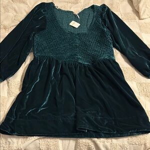 FREE PEOPLE Elegant Green Velvet Dress